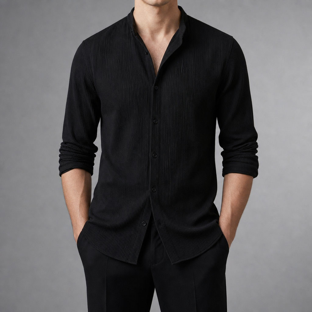Men's Textured Slim Cotton Blend Shirt Stand Collar – Laurent