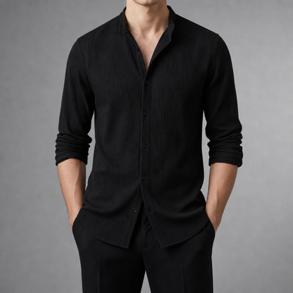 Men's Textured Slim Cotton Blend Shirt Stand Collar – Laurent