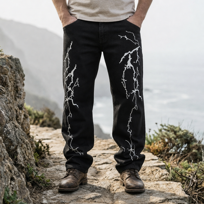 Denim Jeans with Lightning Print Relaxed Straight Leg – Arlo