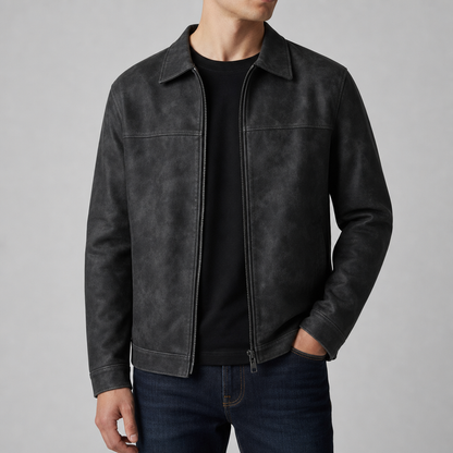 Faux Leather Zip Jacket Distressed Fitted Style – Arden