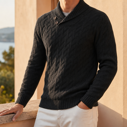 Men's Textured Cotton Blend Shawl Collar Sweater – Mateo