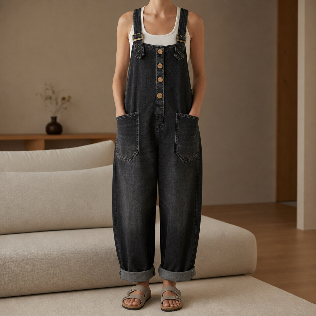 Women's Wide-Leg Denim Overalls Relaxed Fit Adjustable Straps – Marlowe