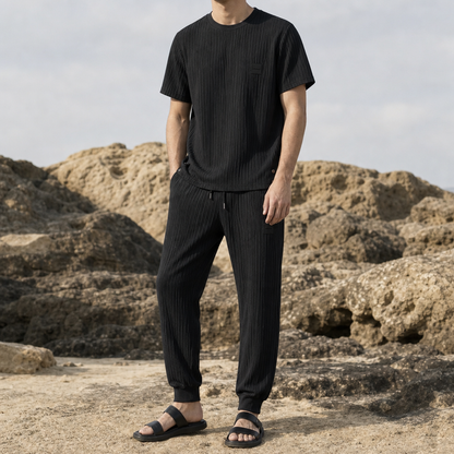 Two-Piece Shirt and Pants Set Textured Ice Silk Stretch – Maren