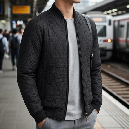 Quilted Bomber Jacket Poly Cotton Diamond Pattern – Elara