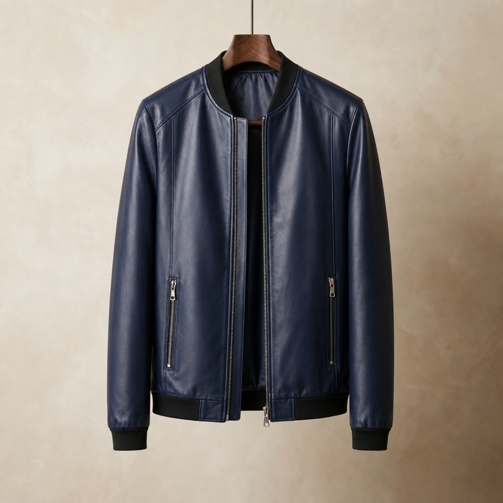 Leather Bomber Jacket Faux Leather Regular Fit O Neck – Rowan