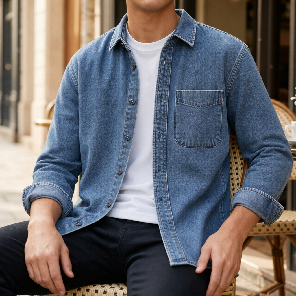 Cotton Denim Shirt Vintage Washed Button Front – Marlowe