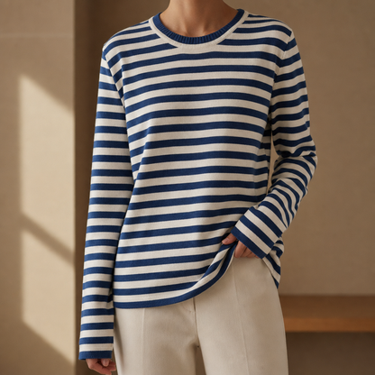 Striped Knit Long Sleeve Top in Cotton Blend – Marlowe