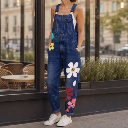 Women's Floral Denim Overalls Loose Fit Cotton Blend – Marlowe