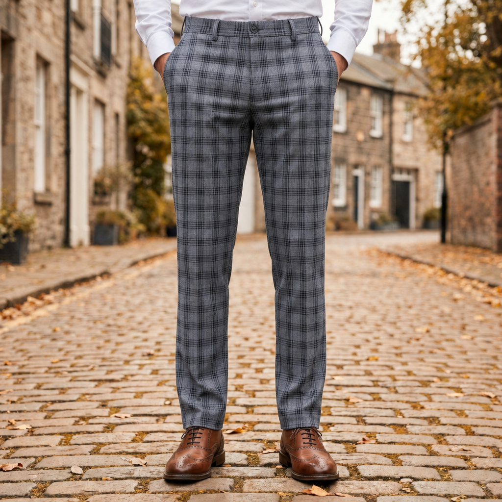 Plaid Trousers for Women Slim Tapered Cotton Blend – Marlowe