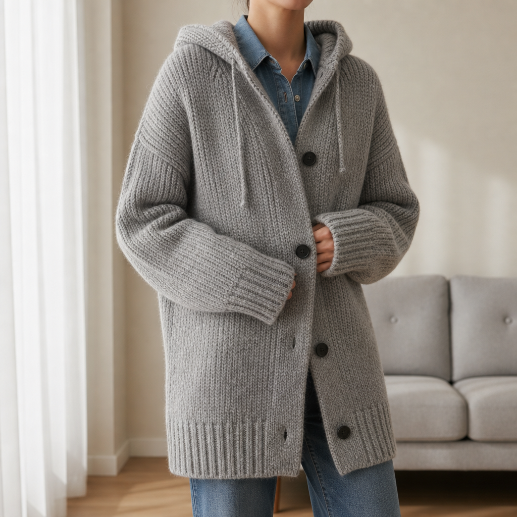 Hooded Knit Cardigan Flowing Textured Loose Fit – Maren