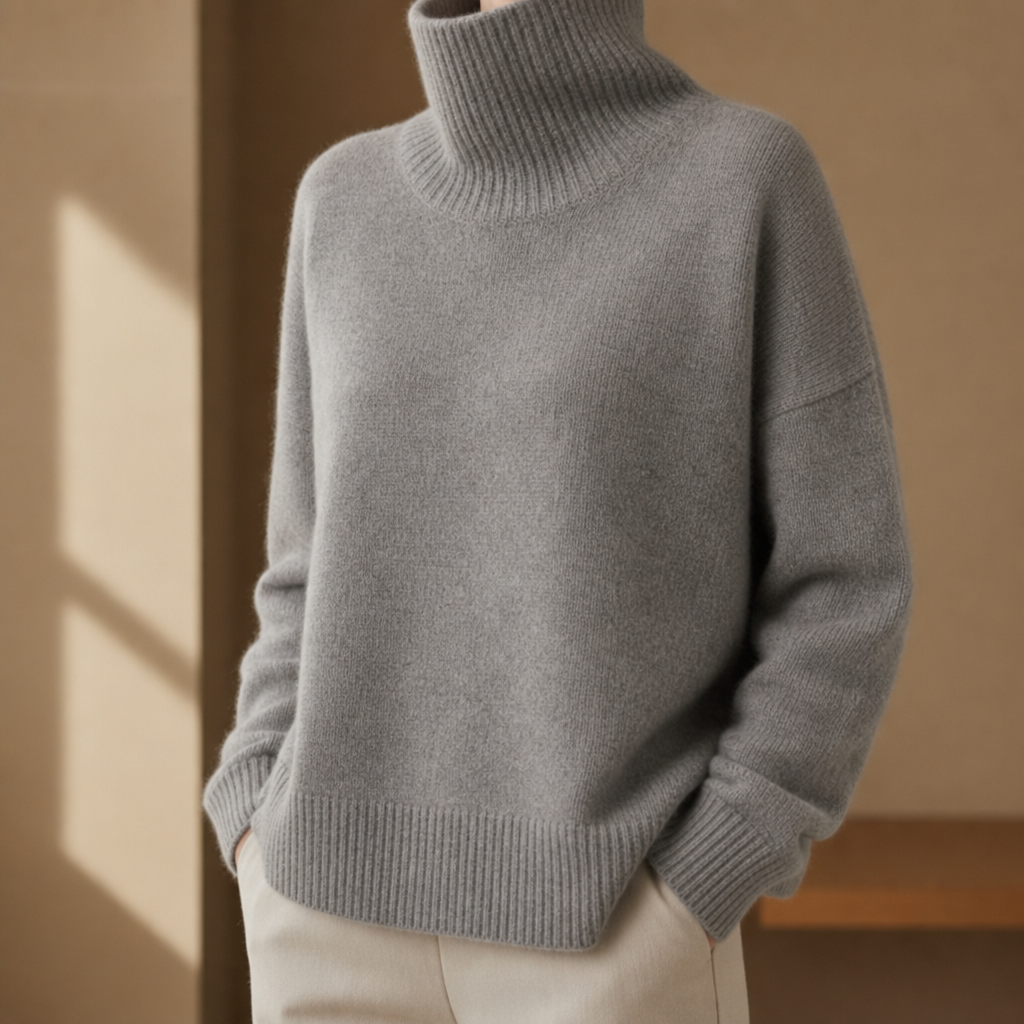 Women's Cashmere Blend Turtleneck Sweater Oversized Relaxed Fit – Elara
