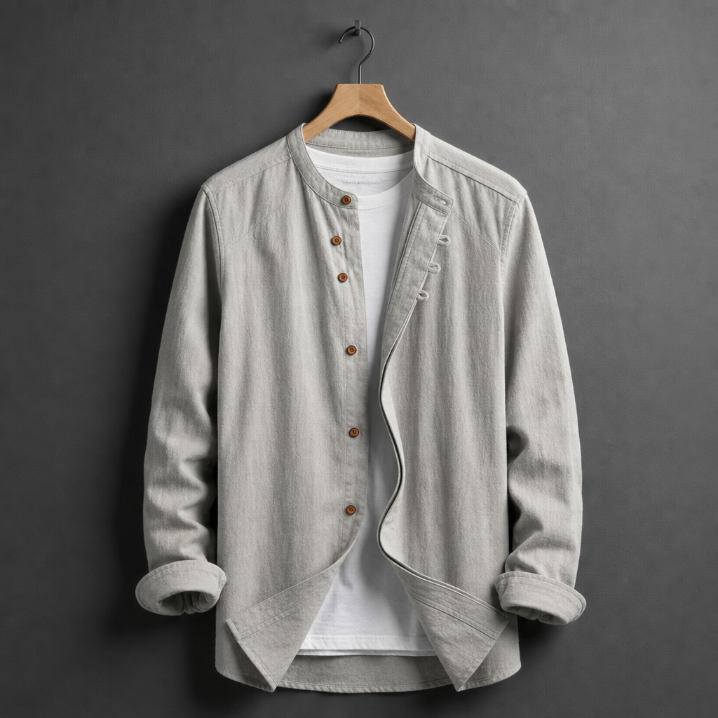 Mandarin Collar Linen Cotton Shirt Refined Tailored Fit – Arlen