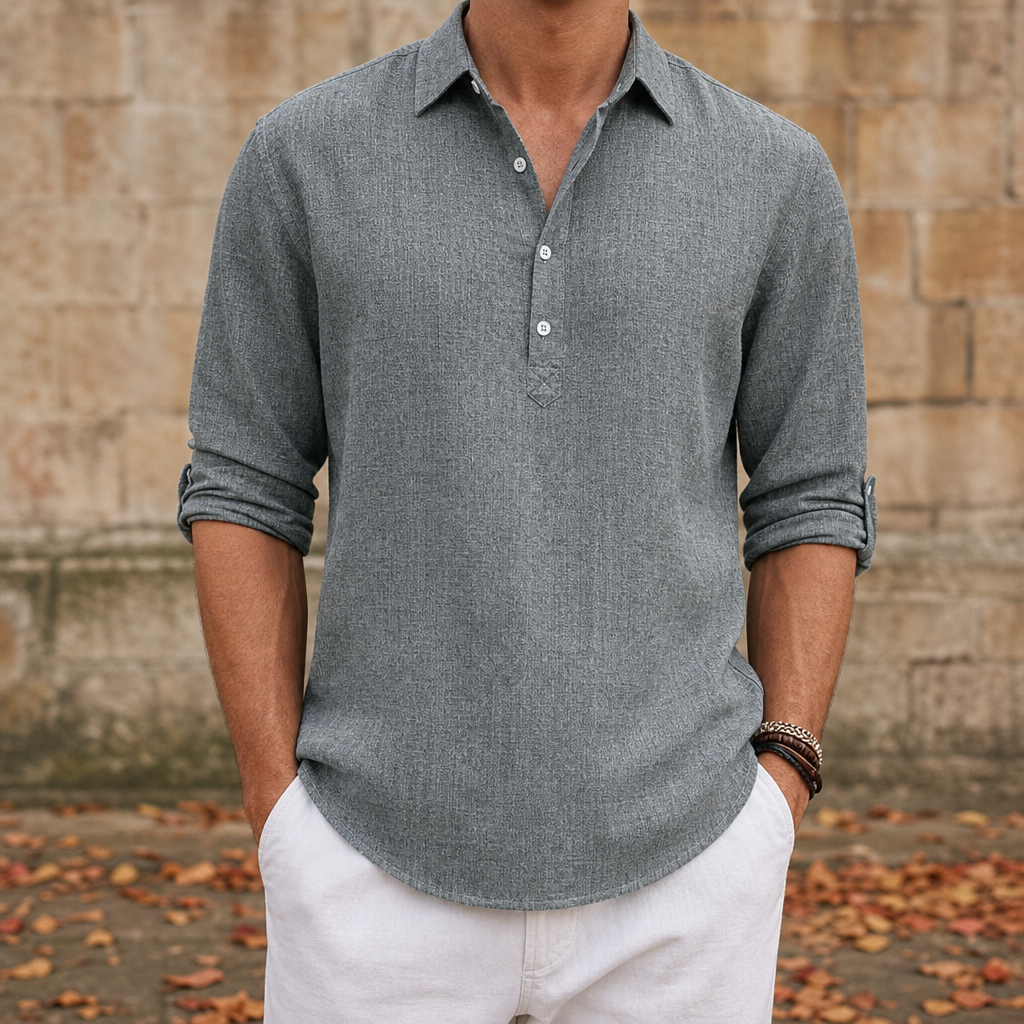 Linen Henley Shirt Relaxed Fit Lightweight Woven – Corin
