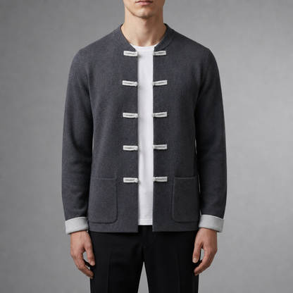 Cashmere Blend Cardigan Stand Collar Loop Closure – Maren