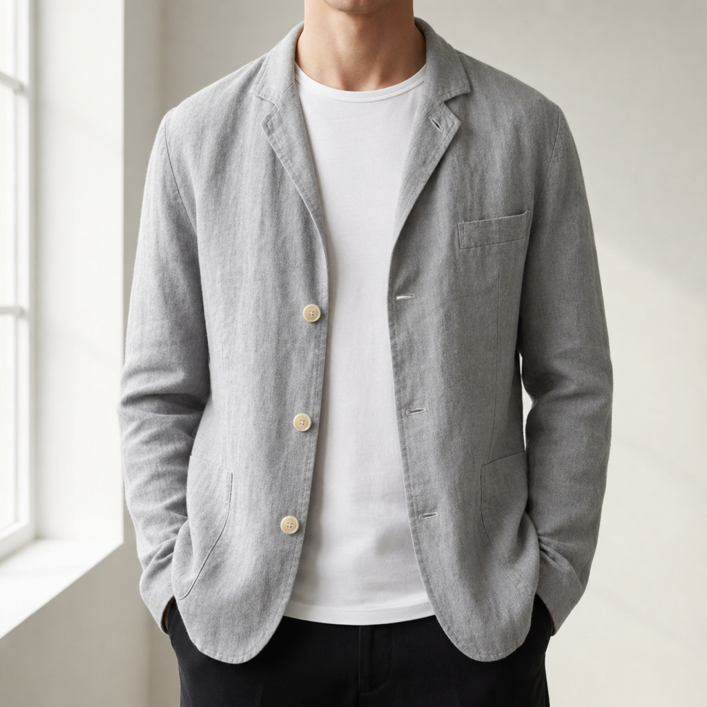 Women's Cotton Linen Relaxed Blazer Jacket Notched Lapel – Elara