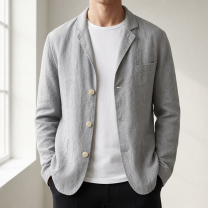 Women's Cotton Linen Relaxed Blazer Jacket Notched Lapel – Elara
