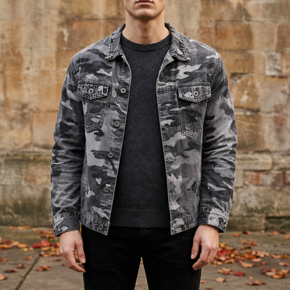 Men's Camouflage Cotton Canvas Jacket with Lapel Collar – Rowan