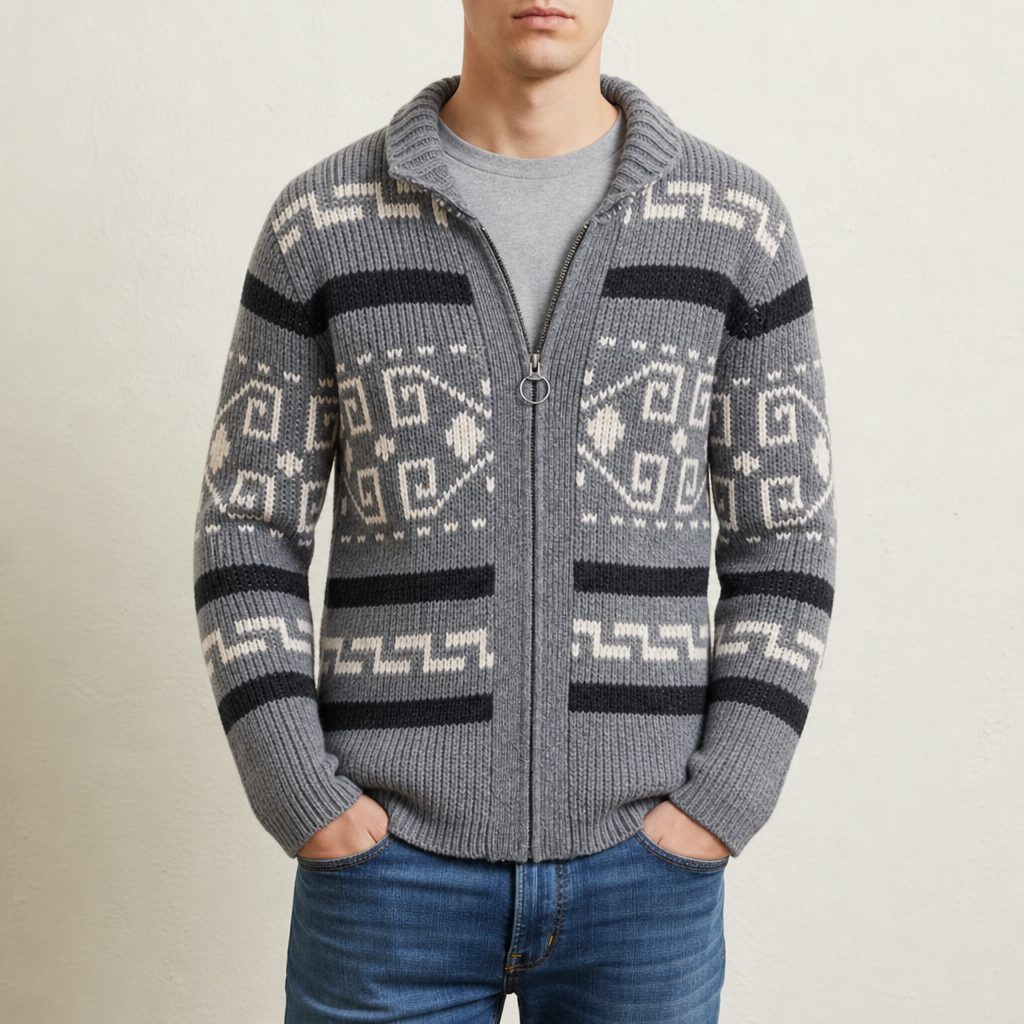 Men's Southwestern Wool-Blend Zip Cardigan Relaxed Fit – Calder