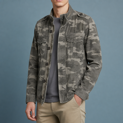 Military Field Jacket Structured Cotton Denim Refined Style – Arden