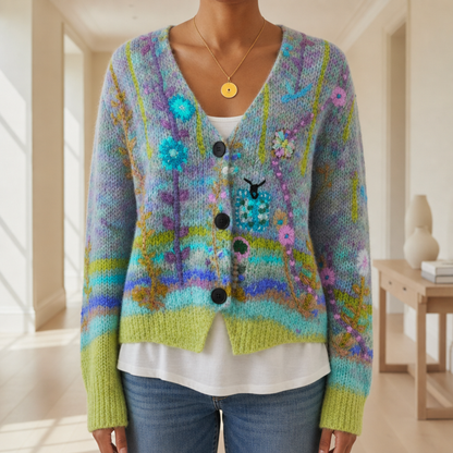 Women's Floral Embroidered Cotton Blend Cardigan Slim Fit – Elara
