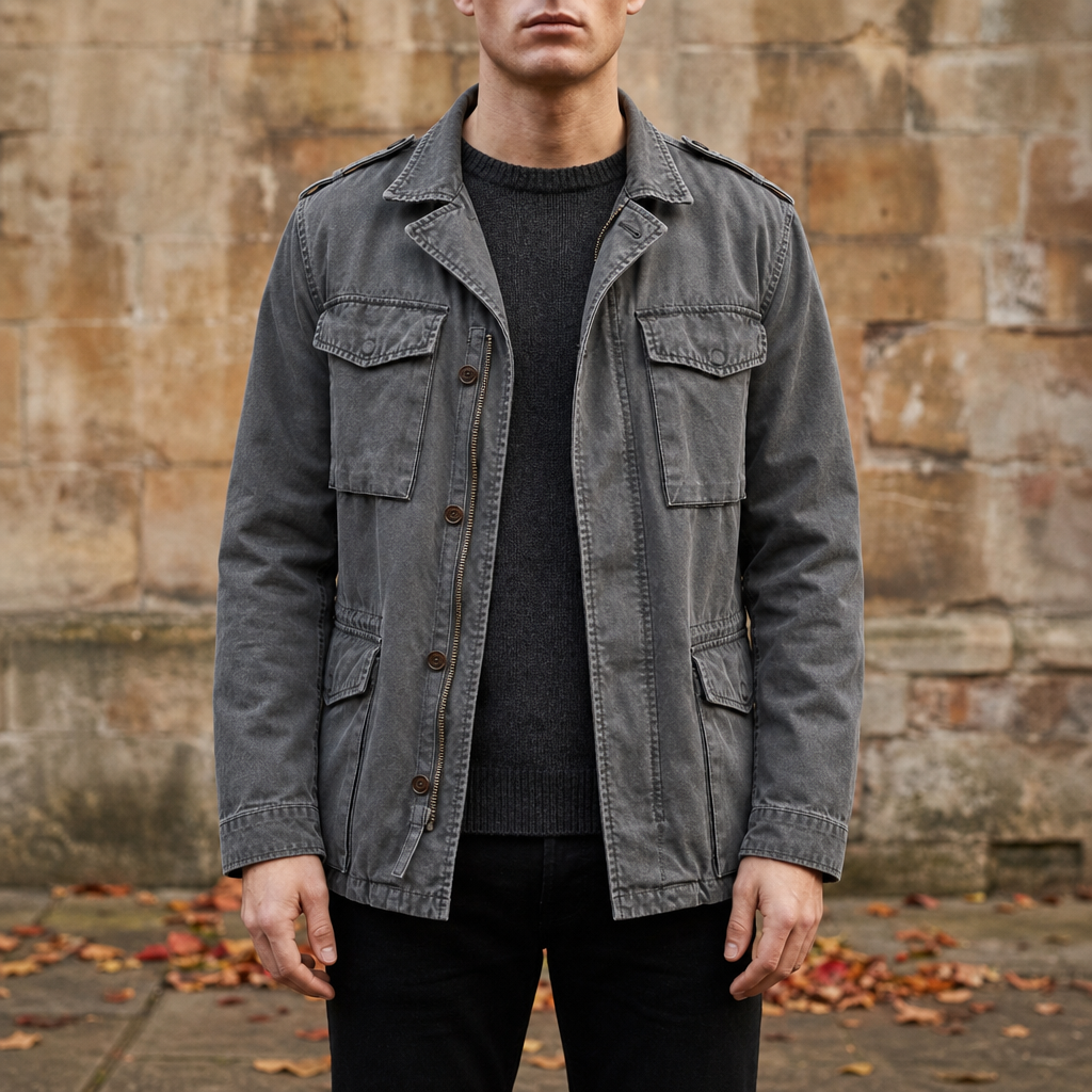 Military Field Jacket Cotton Blend Regular Fit Washed Finish – Calder