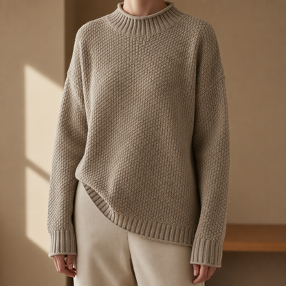 Mock Neck Sweater Oversized Cotton Blend Dropped Shoulder – Elara
