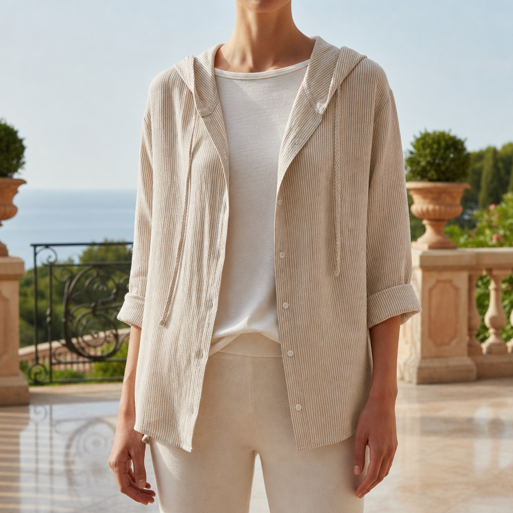Striped Hooded Shirt Cotton Linen Button Front – Marlowe
