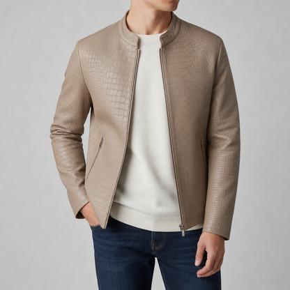 Croc Embossed Faux Leather Slim Jacket for Women – Elara