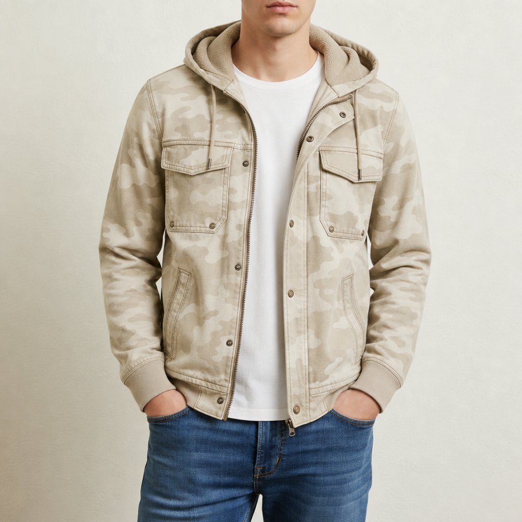 Camo Cargo Jacket Hooded Cotton Nylon Utility – Rowan