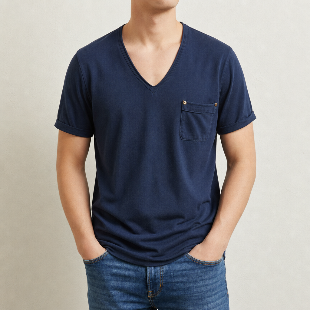 Men's Cotton Blend Deep V Neck Pocket T Shirt Regular Fit – Laurent