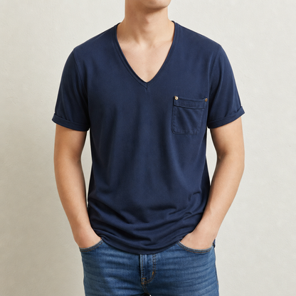 Men's Cotton Blend Deep V Neck Pocket T Shirt Regular Fit – Laurent