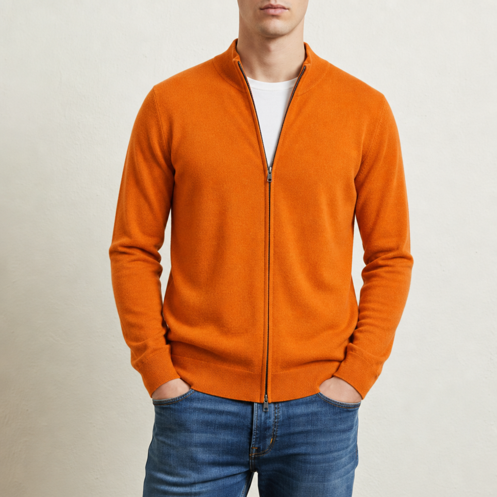 Cashmere Blend Zip Cardigan Lightweight Ribbed Knit – Elara