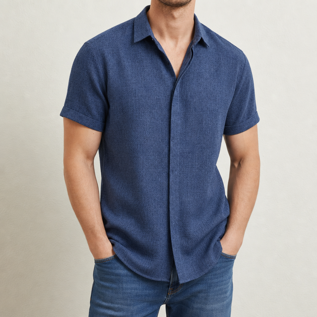 Short Sleeve Linen Blend Shirt Lightweight Lapel Collar – Mateo