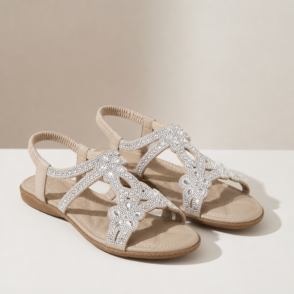 Women's Rhinestone Flat Sandals With Adjustable Straps – Celeste