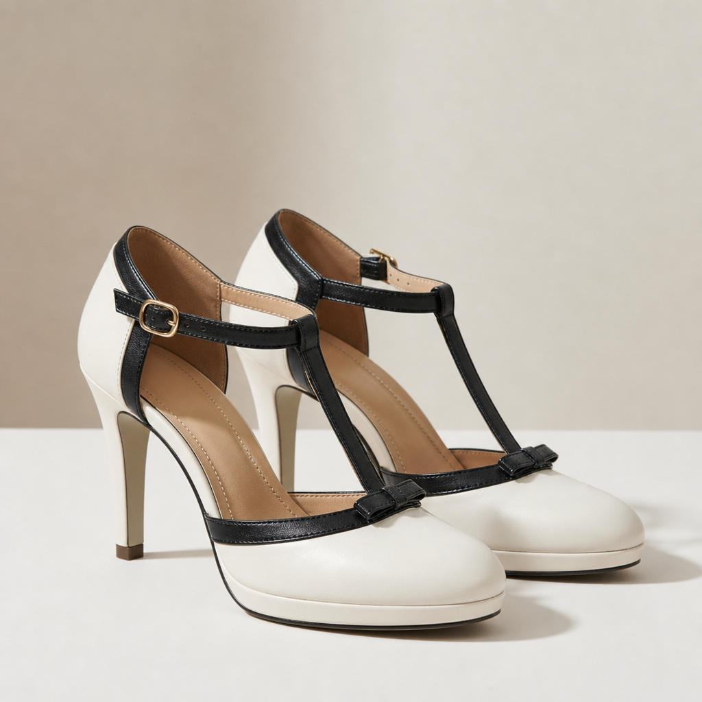 Women's T-Strap Platform Heels Faux Leather Padded Insole – Verona