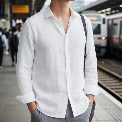 Men's Cotton Linen Button-Up Shirt Relaxed Fit – Arlen