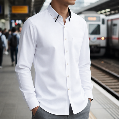 Men's Cotton Stretch Dress Shirt Contrast Collar Tailored Fit – Alton