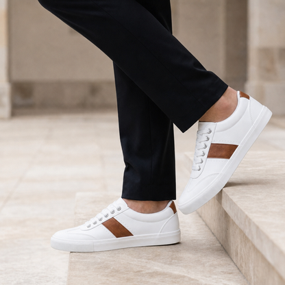 White Faux Leather Sneakers With Memory Foam And Wide Toe Box – Siena