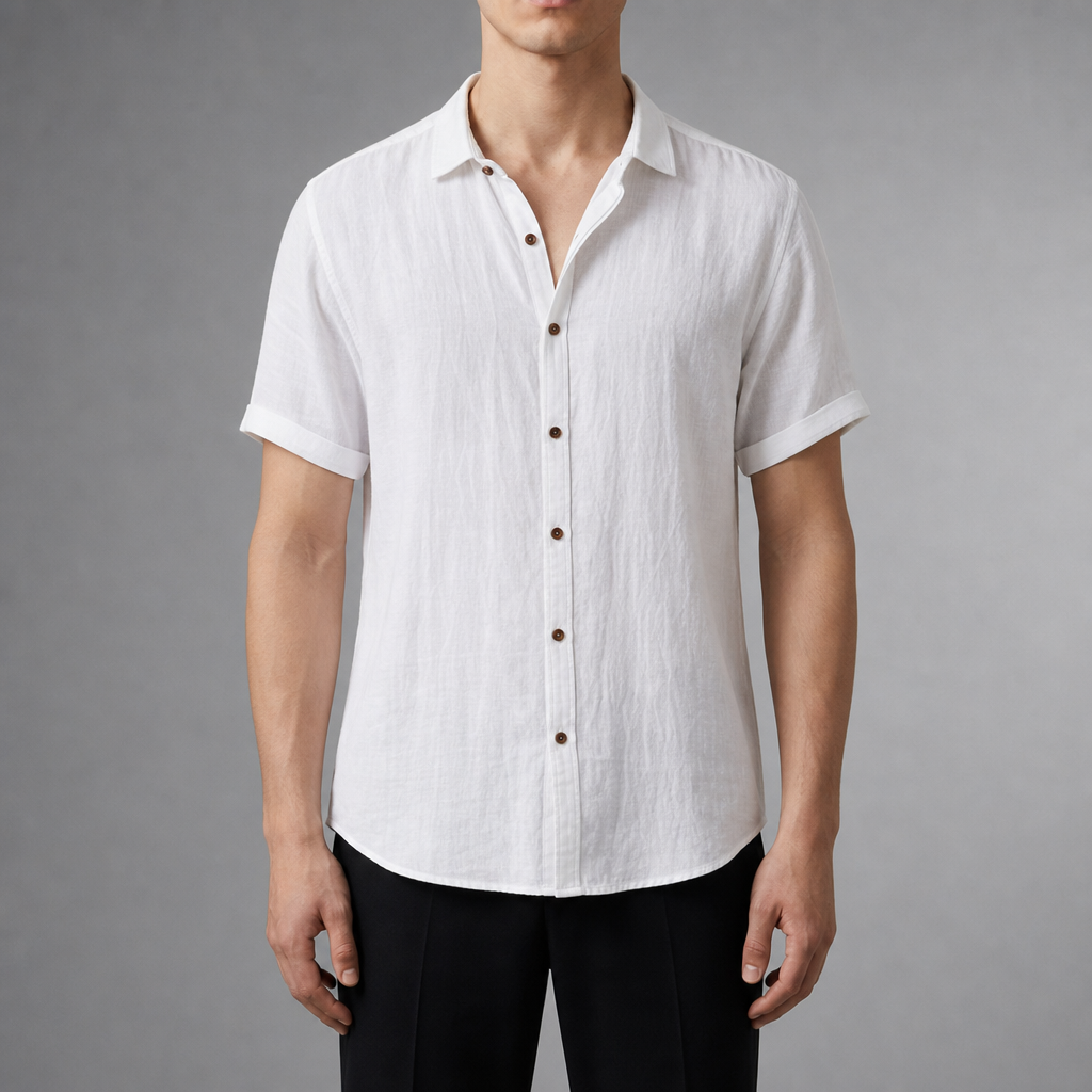 Linen Short Sleeve Shirt Breathable Blend Button Front – Elara