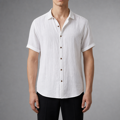 Linen Short Sleeve Shirt Breathable Blend Button Front – Elara