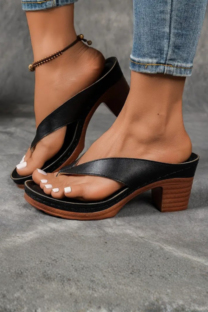 Women’s Toe Post Block Heel Sandals – Open Toe Slip-On Summer Heels