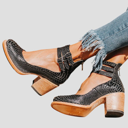 Luna | Women's Boots Double Ankle Straps Block Heel - Stylish Comfortable