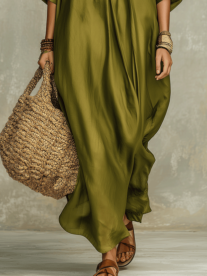 Robe maxi bohème vert olive à coupe décontractée