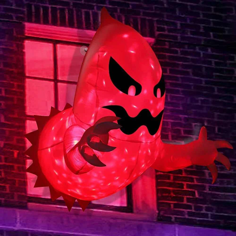 4.6ft Inflatable Halloween Ghost with LED Lights for Windows – Outdoor Festive Halloween Decoration