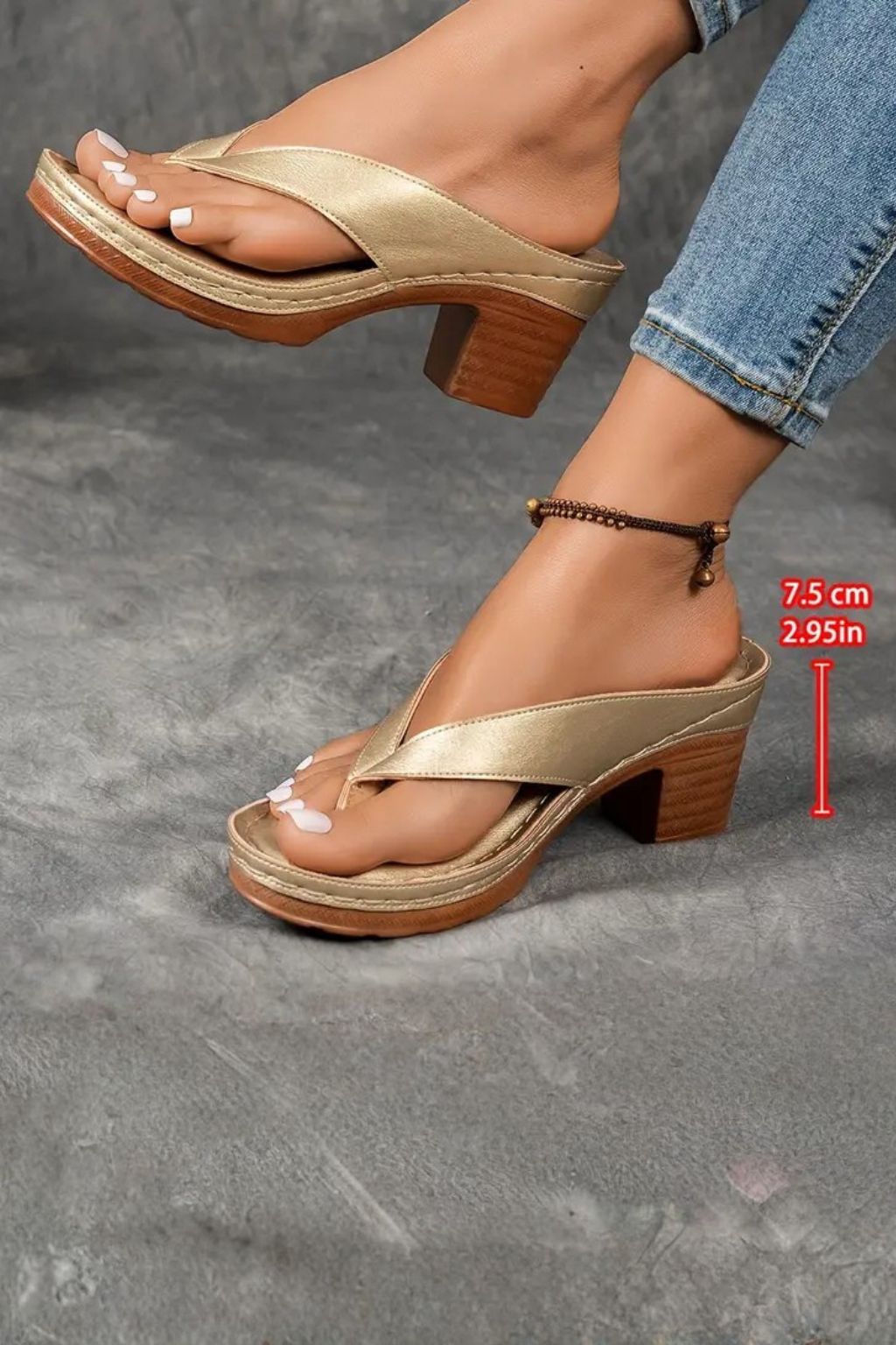 Women’s Toe Post Block Heel Sandals – Open Toe Slip-On Summer Heels