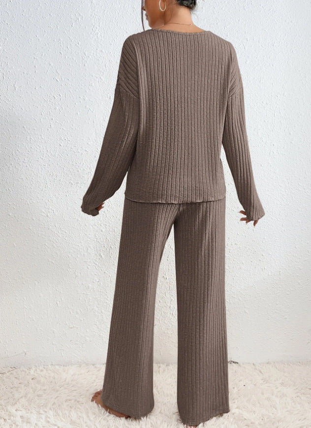 KATHY Ribbed Knitted 2-Piece Loungewear Set – Comfortable Sweater & Pants