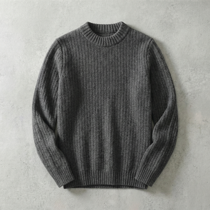 Ribbed Knit Sweater Wool Blend Crew Neck Relaxed Fit – Alina