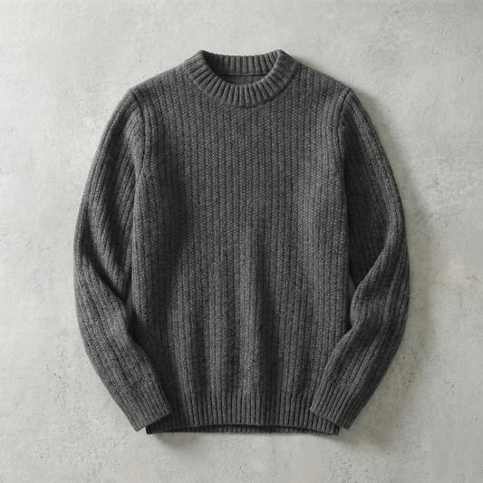 Ribbed Knit Sweater Wool Blend Crew Neck Relaxed Fit – Alina