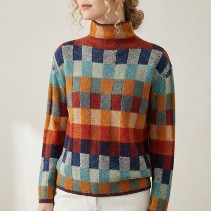 Cashmere Blend Turtleneck Sweater Geometric Knit Tailored Fit – Elara