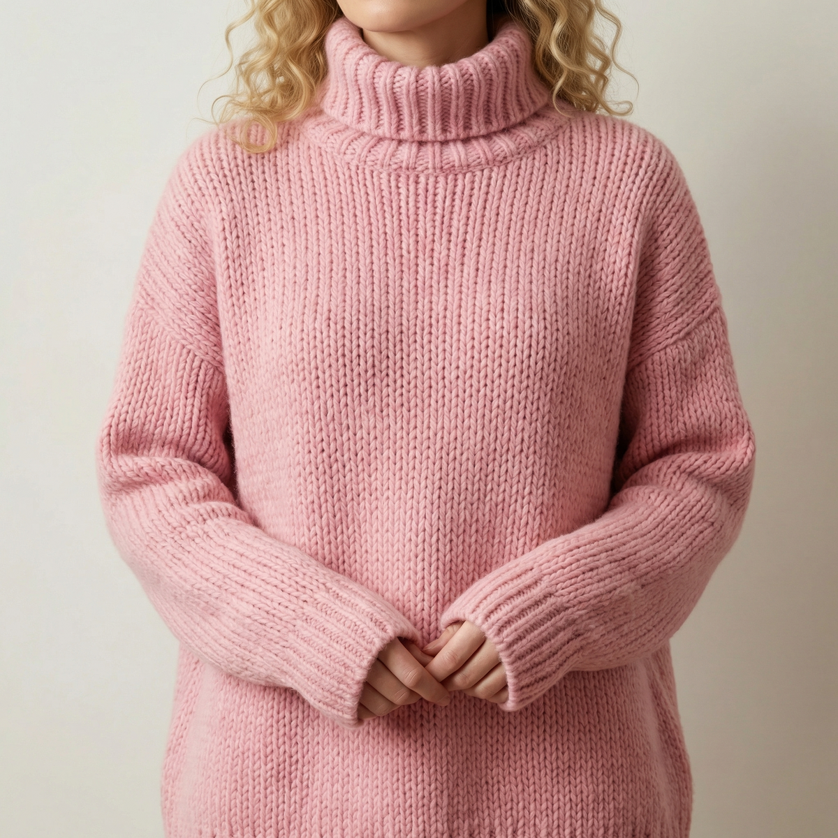 Oversized Knit Sweater Soft Touch Ribbed High Neck – Elara